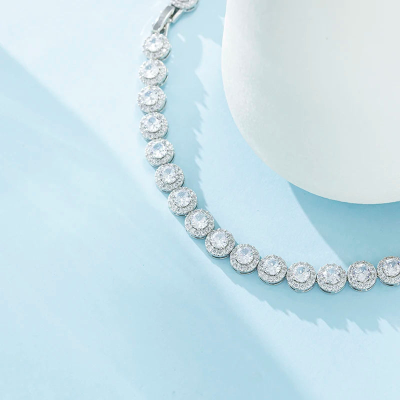 Luxury Zircon Chunky Bracelets For women Round Zirconia Stone Wedding Engagement Women Bracelet Jewelry Gift