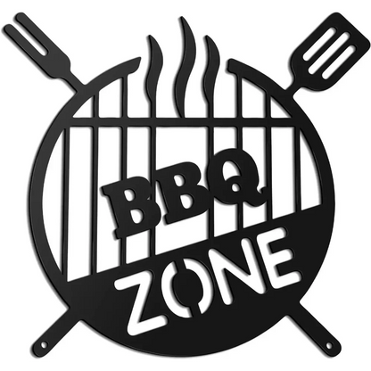 Barbecue Wall Hanging Decor BBQ Zone Retro Signs Grill Outdoor Backyard Kitchen iron Art Decoratio Art,Metal Round Grill Sign