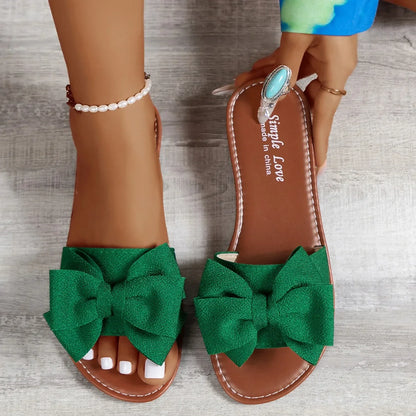 Women Slippers 2025 New Fashion Sandals Slides Women Summer Bow Keep Warm Shoes Women Flat Plus Size Slippers Zapatos De Mujer