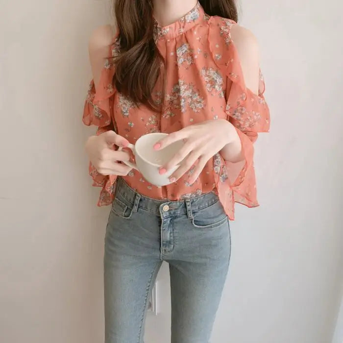 Fashion Woman Off Shoulder Blouse Shirts For Women Stylish Top long Sleeve Female Tops Elegant Chiffon Mujer Woman Clothes