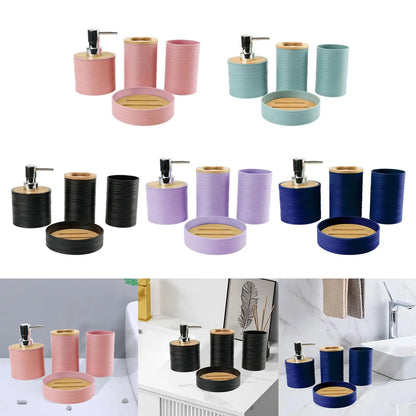 4 Pieces Bathroom Accessories Decorative Soap Dispenser Mouthwash Cup Bath Accessory Complete Set for Countertop Bathroom Vanity