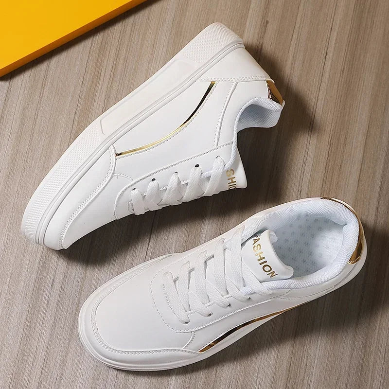 Women Casual Shoes Lace Up White Shoes Board Flat Female White PU Leather Walking Sneakers Thick Sole Outdoor Luxury Fashion