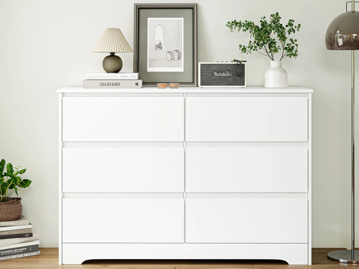 Getone White Chest of Drawers Bedroom, Tall Chest of Drawers with 6 Drawers, Bedroom Furniture Dresser Storage Cupboard Cabinet  Bedroom Dresser, for Dining Room Living Room Hallway 120x40x82cm