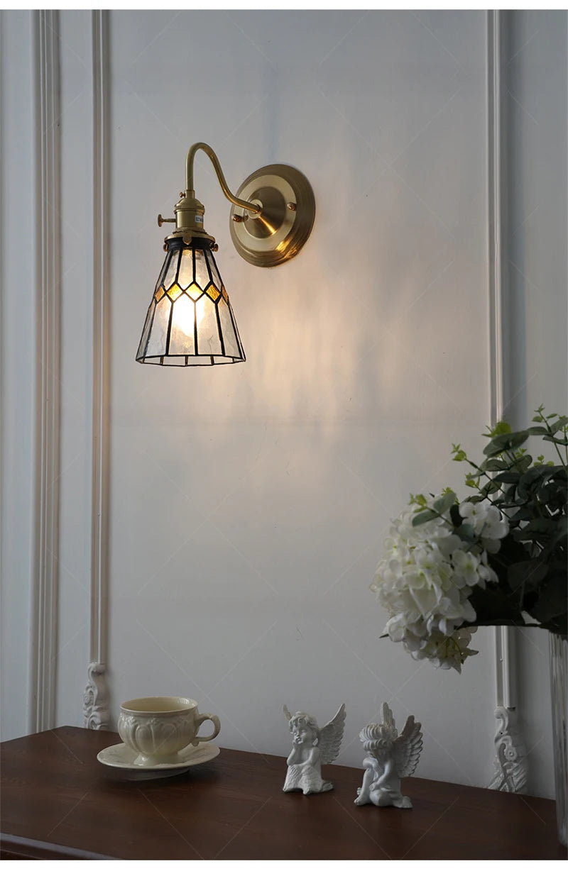 Bedroom headboard Tiffany living room background wall light light luxury Nordic American retro corridor corridor all copper wall