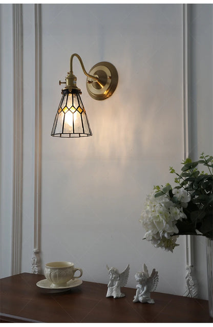 Bedroom headboard Tiffany living room background wall light light luxury Nordic American retro corridor corridor all copper wall