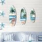 Set of 3 Handcrafted Wooden Surfboard Wall Decor - Coastal Beach Themed Hanging Plaques for Summer Home & Patio Design