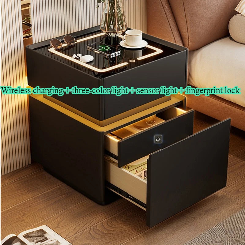 Smart bedside cabinet  new model suspended solid wood leather simple and modern small sized bedroom no installation required fin