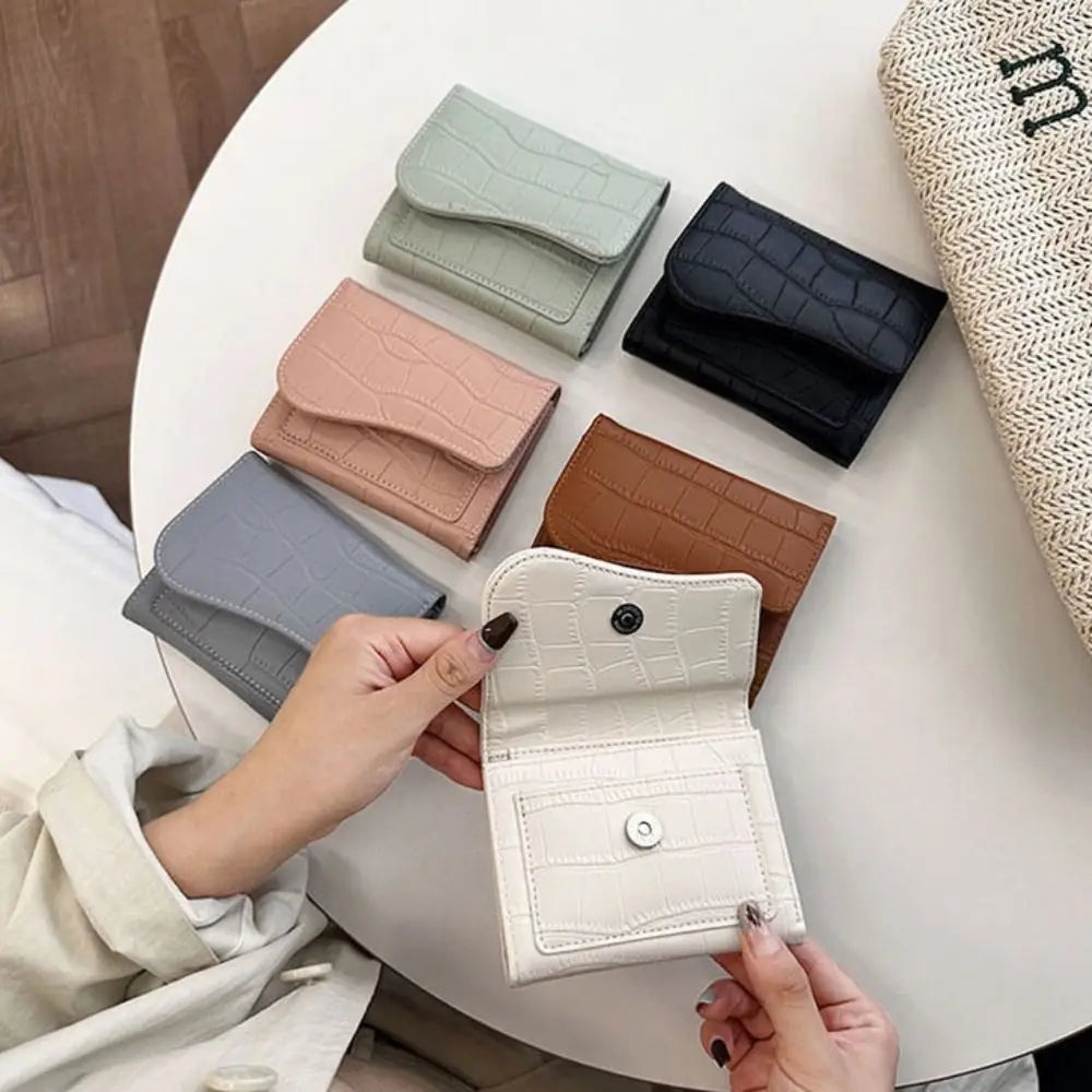 Women Mini Wallet Purse Female Short PU Leather Purse Solid Color Lightweight Fashion Multiple Card Positions for Student