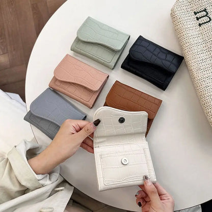 Women Mini Wallet Purse Female Short PU Leather Purse Solid Color Lightweight Fashion Multiple Card Positions for Student