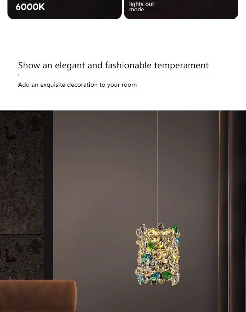 Bedroom Bedside Lamp Crystal Small Chandelier French Flower Light Luxury Entrance Cabinet Restaurant Cloakroom Hanging Line Lamp