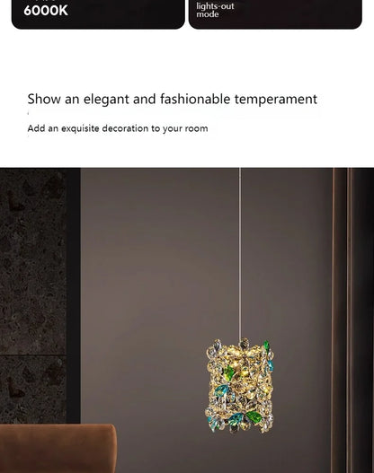 Bedroom Bedside Lamp Crystal Small Chandelier French Flower Light Luxury Entrance Cabinet Restaurant Cloakroom Hanging Line Lamp