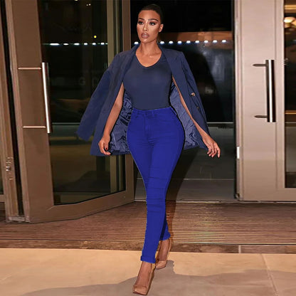 2023 New Stretch Skinny Denim Women's Jeans Mid Waist Pants Blue Retro Washed Elastic Slim Pencil Trousers