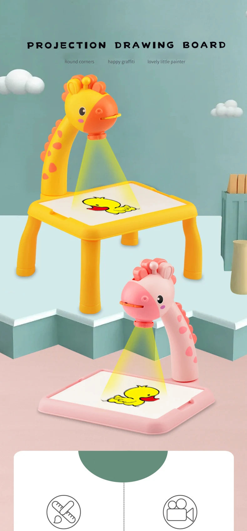 Kids Painting Board Toys Children LED Projector Art Painting Table Desk Arts Toy  Educational Learning Paint Tool Toy For Girl