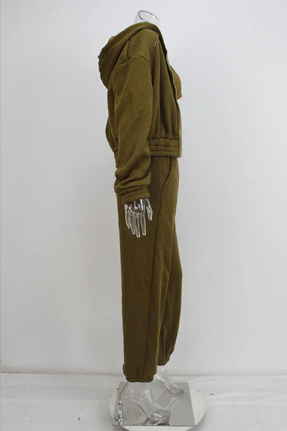 Women's 3-piece Trousers Velvet Hooded Sweatshirt Sports Casual Outfit Casual Long Sleeve Ribbed High Waist Pant Suits Sporty