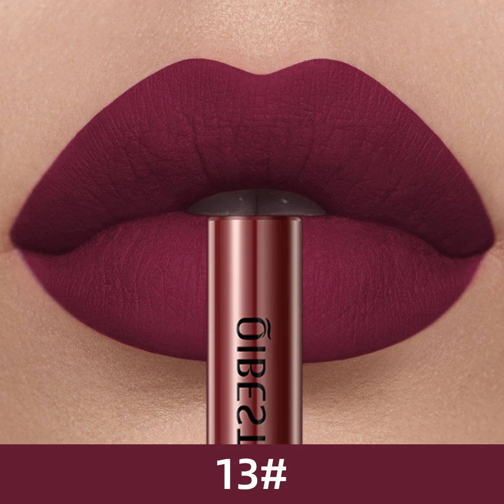 QIBEST 24 Colors Liquid Lipstick Ultra Matte Velvet Long Lasting Women Beauty Red Nonstick Cup Waterproof Lip Gloss Nude Makeup