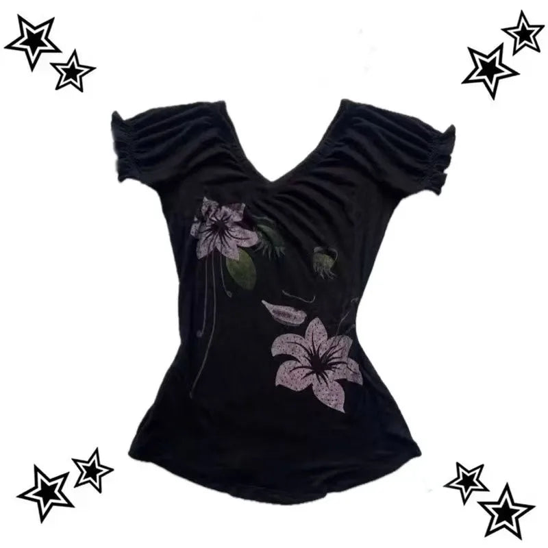 Vintage Clothes Women Camis Punk Sexy Casual Backless Flowers Gothic Sleeveless Tank Top Hip Hop Femme Grunge Y2k Crop Tops Tees