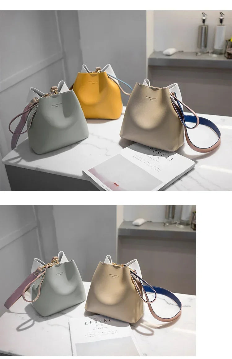 Summer Women's PU Leather Bucket Bag - Fashion Crossbody Shoulder Tote, Brand Designer Messenger Purse for Ladies