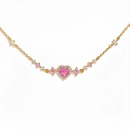 Y2K Exquisite Sweet Pink Zircon Bowknot Love Heart Chain Bracelet For Women Girls Party Birthday Jewelry Gift
