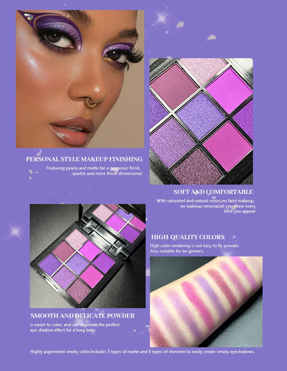 Luxurious Purple Eyeshadow Palette 9 Color Matte and Shimmering violet Eye Makeup for Creating Smoky or Natural Looks Cosmetic