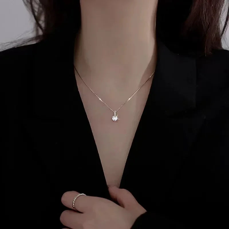 New Women 925 Sterling Silver Jewelry Zircon Fine Round Pendant Necklace Fashion Rhinestone Clavicle Chain Neck Birthday Gift