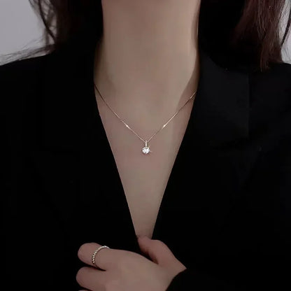 New Women 925 Sterling Silver Jewelry Zircon Fine Round Pendant Necklace Fashion Rhinestone Clavicle Chain Neck Birthday Gift