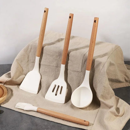 5PCS Kitchen Essentials Advanced Silicone Kitchenware Set with Spatula, Spoon, and Oil Scraper Cooking Utensils Appliances