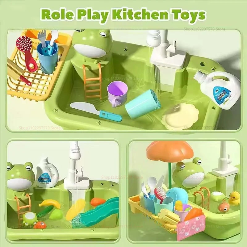 Kids Kitchen Sink Dishwasher Play Set Toys Water Running Pretend Food Fishing Toys Role Play Kids Birthday Gifts Imaginative Fun