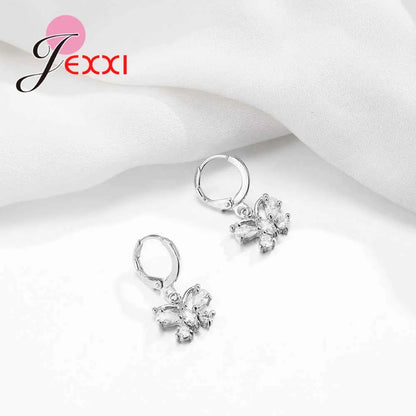 Fine Jewelry Sets Genuine 925 Sterling Silver Zircon Pendant Necklace Earrings Set for Women Crystal Bowknot Bijoux