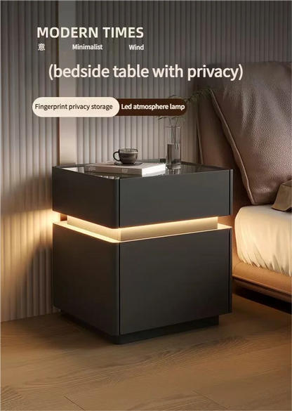 Smart bedside cabinet  new model suspended solid wood leather simple and modern small sized bedroom no installation required fin