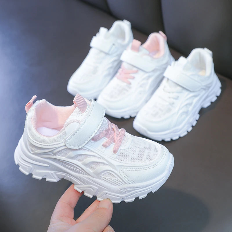 Kids Sports Shoes Breathable Comfortable Students White Shoes School Trendy 2025 New Children Running Shoes Thick Soft Sole