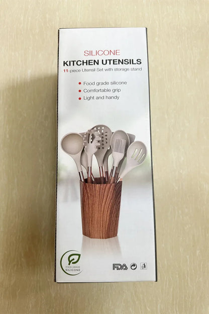 Kitchen Utensils Silicone Cooking Utensils Kitchenware, Gold-plated Wood Grain Handle, Spatula, SpoonsCooking Pots Set