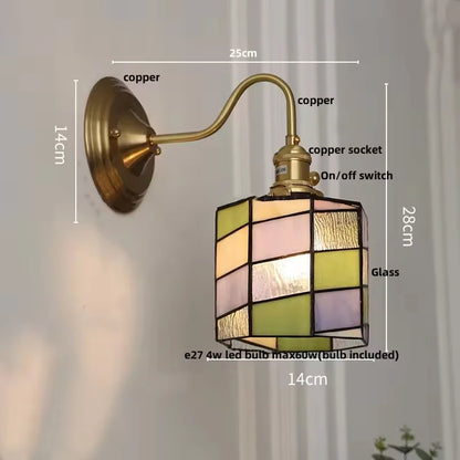 Bedroom headboard Tiffany living room background wall light light luxury Nordic American retro corridor corridor all copper wall