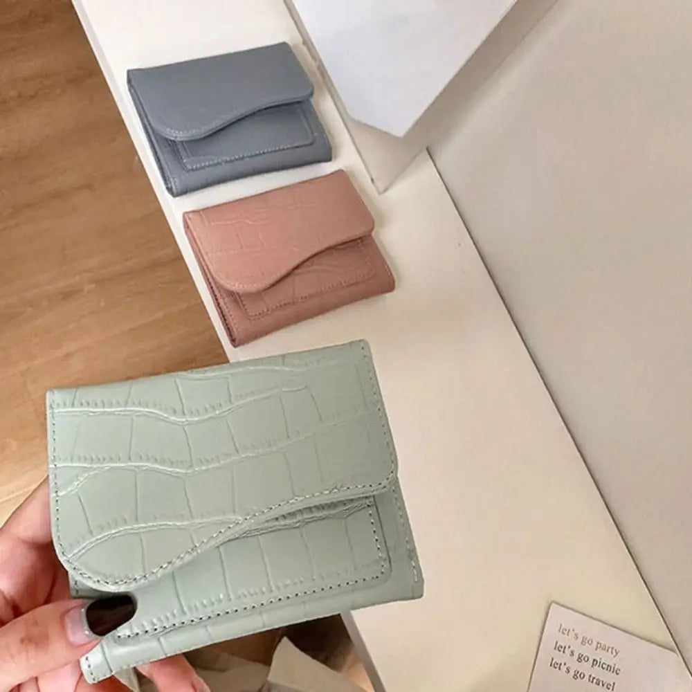 Women Mini Wallet Purse Female Short PU Leather Purse Solid Color Lightweight Fashion Multiple Card Positions for Student