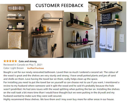 2 Sets Floating Shelves, Bathroom Shelf With Towel Bar, Wall Shelves For Bathroom/Living Room/Kitchen/Bedroom