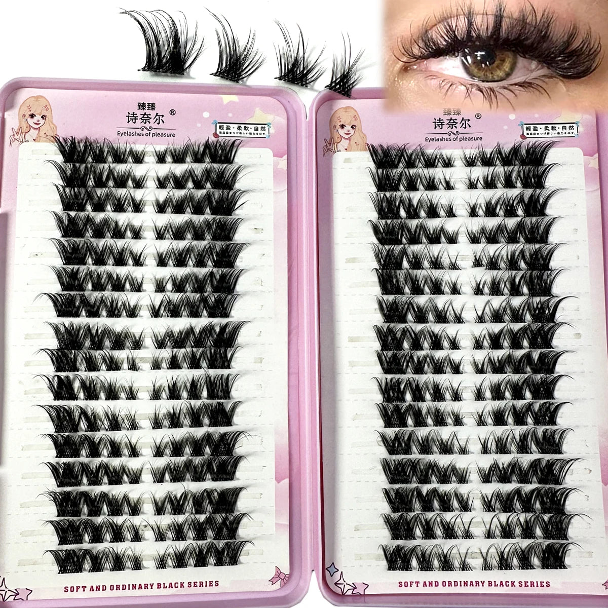 3D DIY Fake Eyelashes 32Rows Slanted Flying Fox Eyelash Natural Makeup Eyelash Set With Eye-Catching Long and Thick Eyelashes