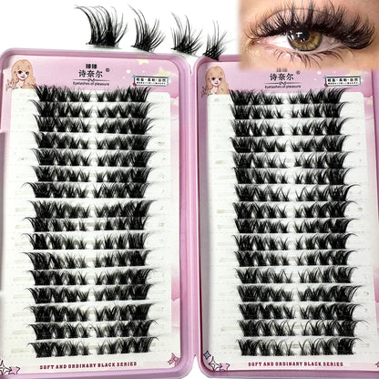 3D DIY Fake Eyelashes 32Rows Slanted Flying Fox Eyelash Natural Makeup Eyelash Set With Eye-Catching Long and Thick Eyelashes