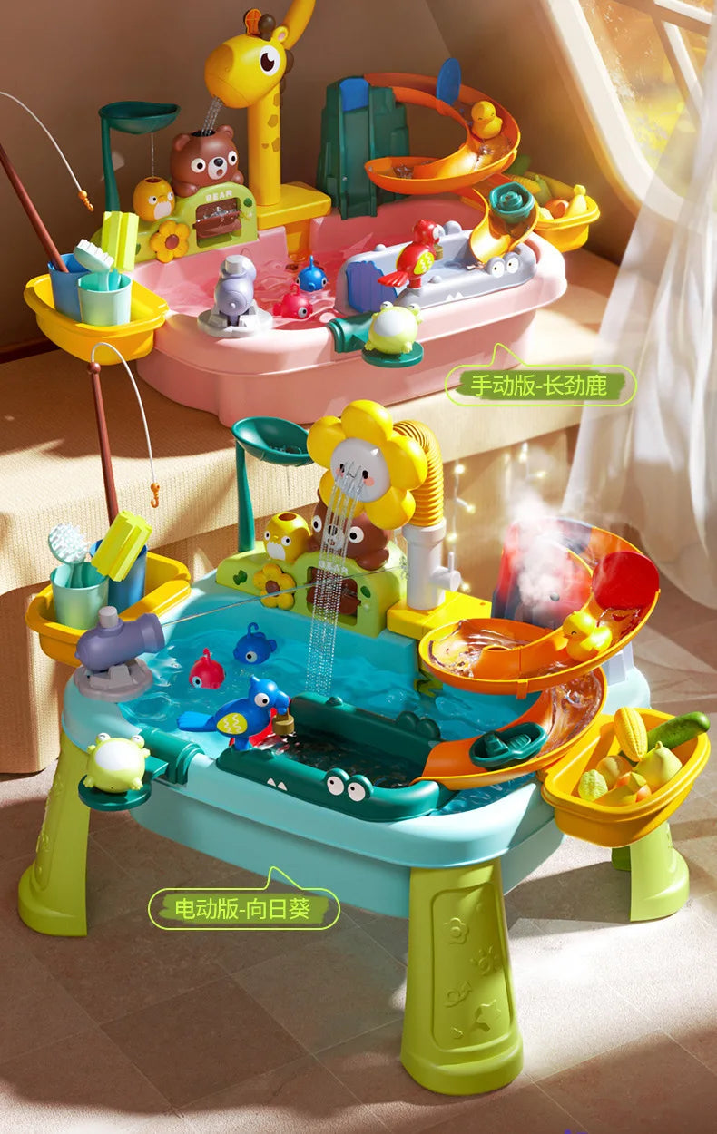 Children's kitchen toys electric fun water play water wash basin fishing dishwashing home role-playing baby early education toy