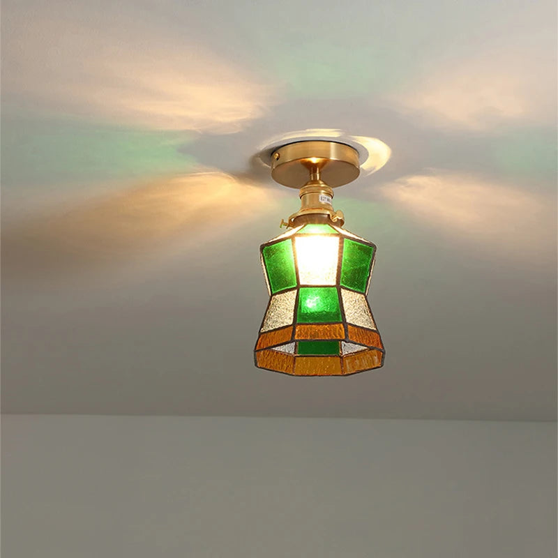 Bedroom headboard Tiffany living room background wall light light luxury Nordic American retro corridor corridor all copper wall