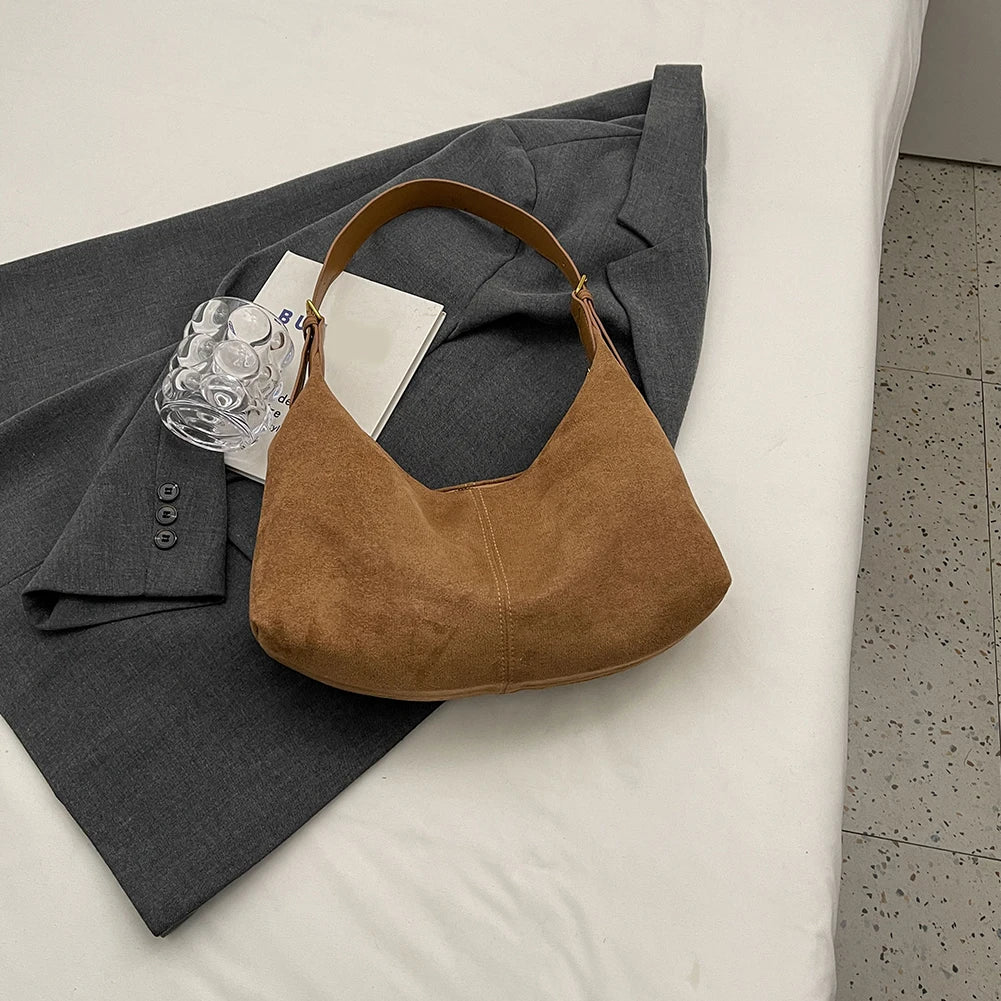 Vintage Handbag Purse for Women Suede Shoulder Bag Causal Crossbody Bags Female Luxury Designer Clutch Ladies Crescent Hobo Bag