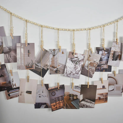 1 Pc Photo Display Wall Hanging Decor Boho Home Decoration Wooden Beads Macrame Tapestry For Wall Hanging Room Decors Aesthetic