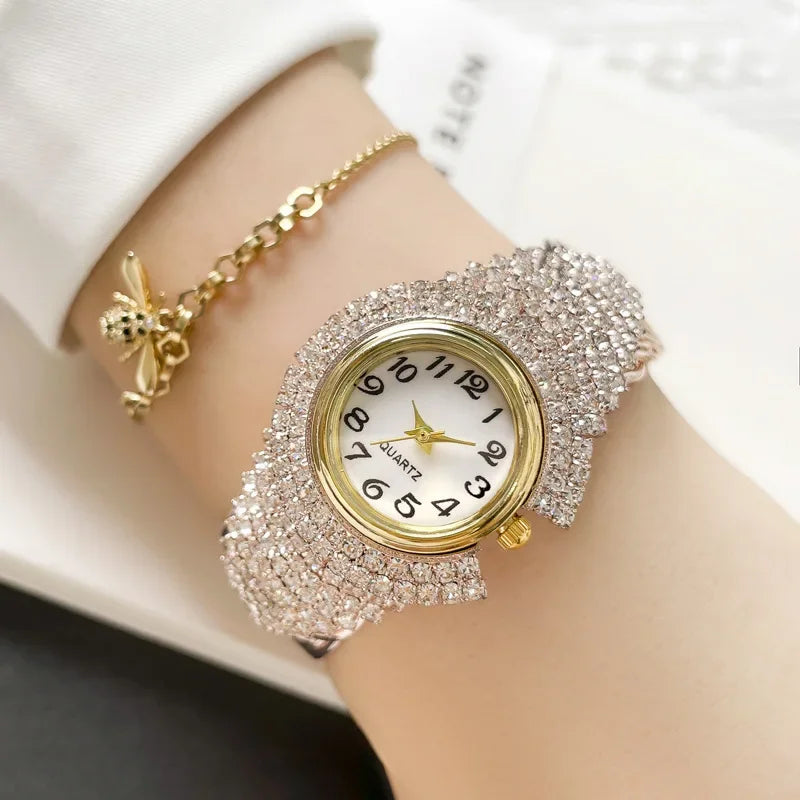 Women Watches Diamond Gold Watch Ladies Wrist Watches Luxury Brand Rhinestone Women's Bracelet Watches Female Relogio Feminino