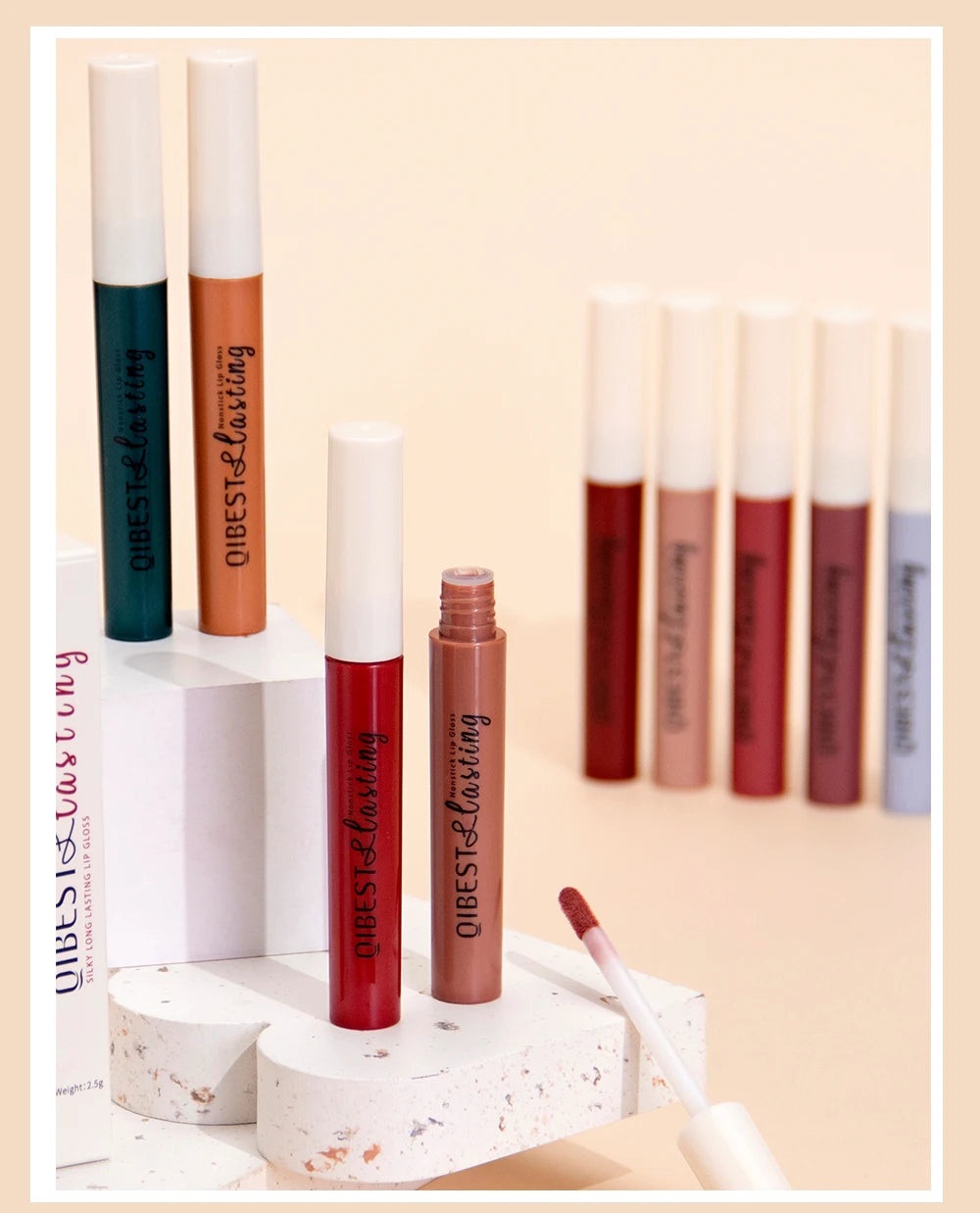 QIBEST 24 Colors Liquid Lipstick Ultra Matte Velvet Long Lasting Women Beauty Red Nonstick Cup Waterproof Lip Gloss Nude Makeup