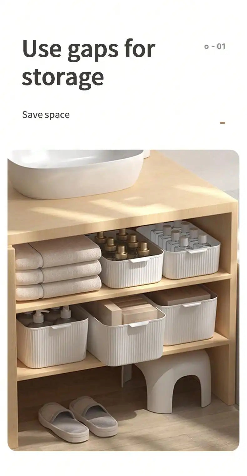 WORTHBUY Bathroom Storage Box Makeup Organizer Plastic Desktop Cosmetics Organizer Multifunctional Toiletries Storage Basket