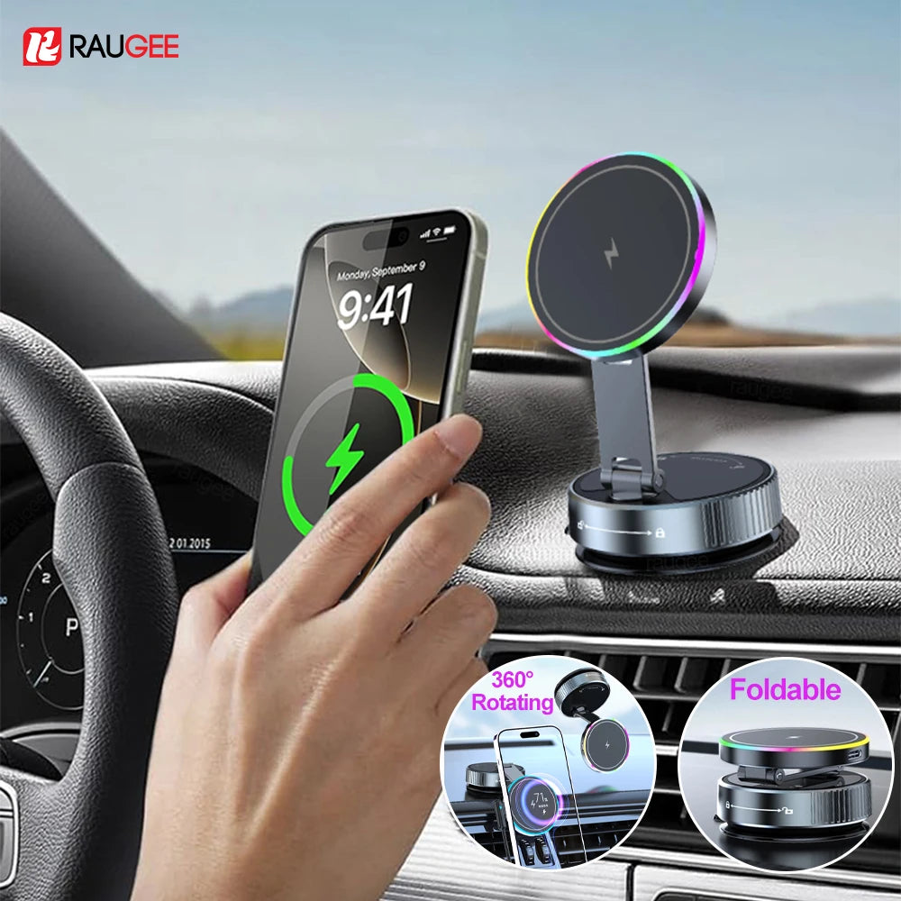 Car Wireless Charger For iPhone 17 16 15 14 13 12 Pro Max Magnetic Phone Charging Holder 360°Adjustable Suction Foldable Charger