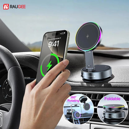Car Wireless Charger For iPhone 17 16 15 14 13 12 Pro Max Magnetic Phone Charging Holder 360°Adjustable Suction Foldable Charger