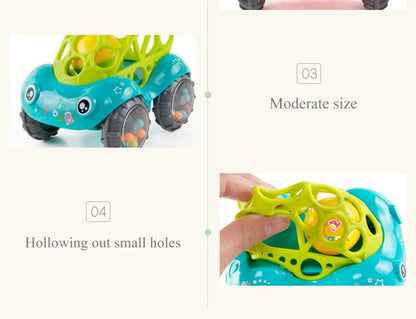 Baby Car Toys for 6 12 Months Friction Car Infant Soft Rubber Inertial Push and Go Vehicles Roll Car Hand Rattle Gift for Kids