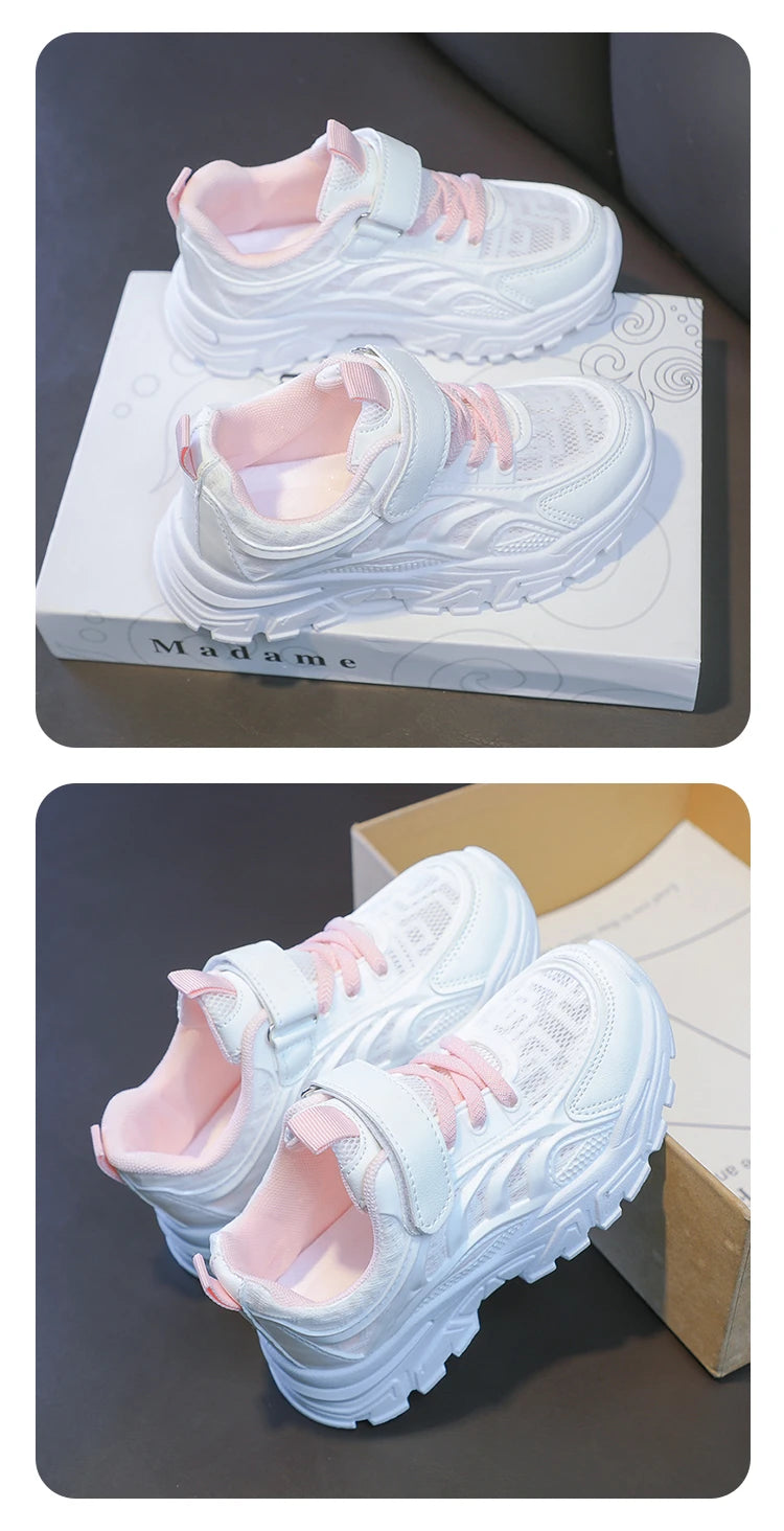 Kids Sports Shoes Breathable Comfortable Students White Shoes School Trendy 2025 New Children Running Shoes Thick Soft Sole