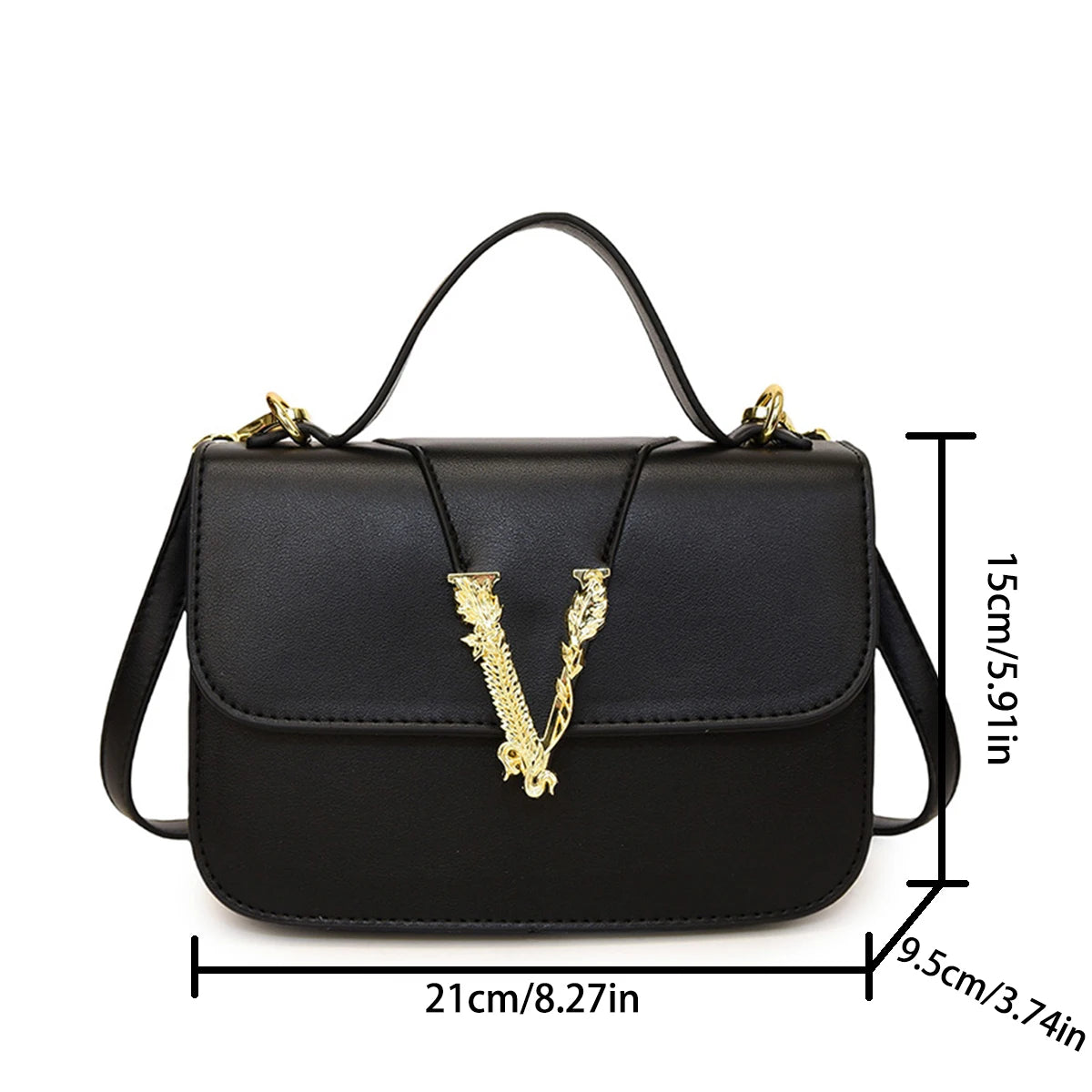 Women's Fashion Crossbody Bag PU V-Logo Flap Purse Large Capacity Magnetic Closure Adjustable Strap Waterproof for Daily Use