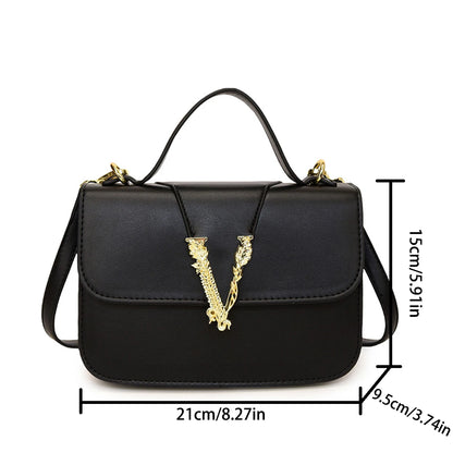 Women's Fashion Crossbody Bag PU V-Logo Flap Purse Large Capacity Magnetic Closure Adjustable Strap Waterproof for Daily Use