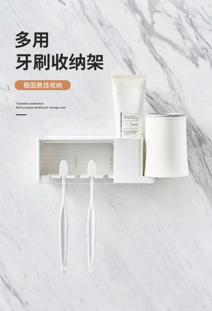 Bathroom Shelves Wall Mount Toothbrush Toothpaste Holder Suction Cup Storage Rack Toiletries Organizer Bathroom Accessories
